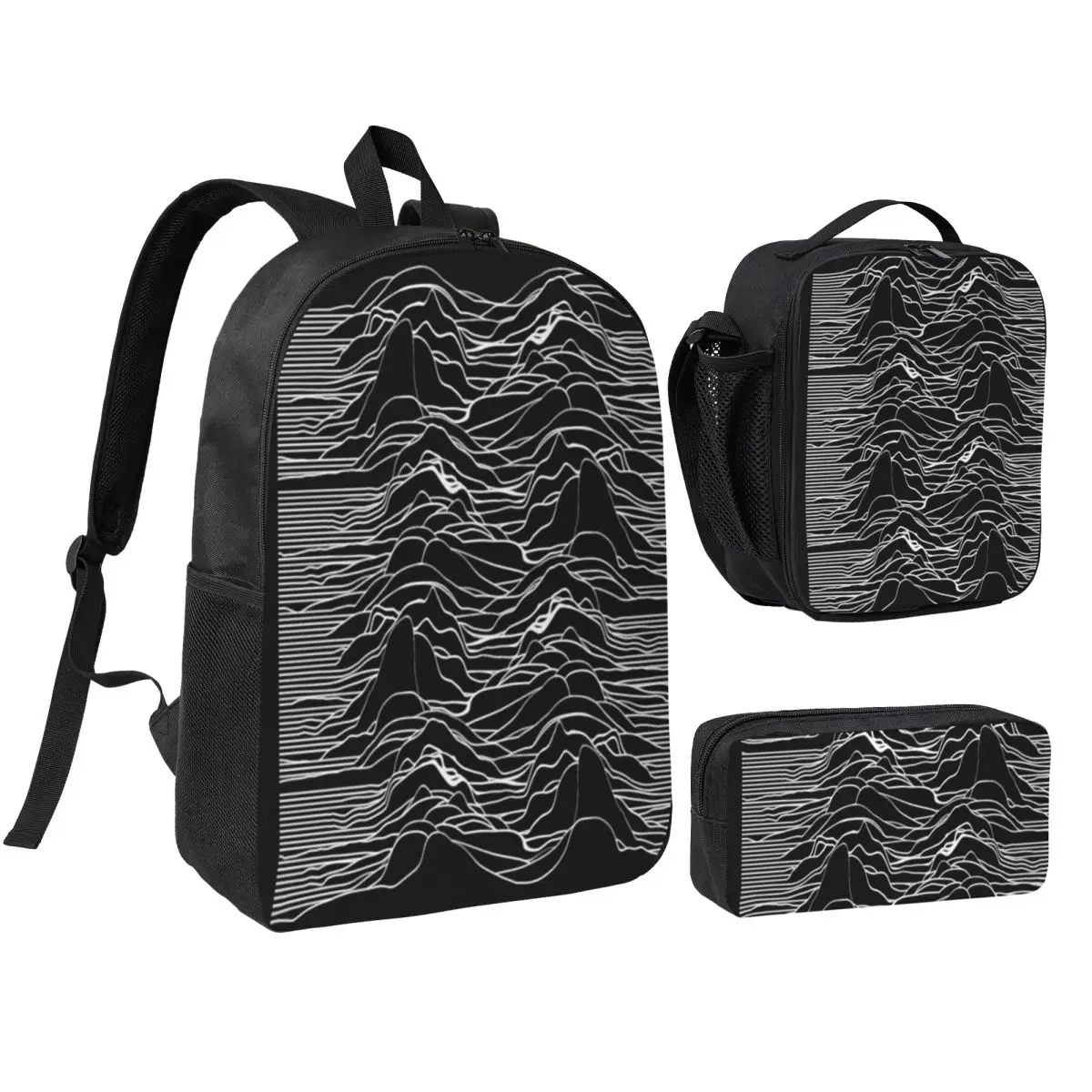 Joy Division Unknown Pleasures Backpack Boys Girls BookBag School Bag Computer Shoulder Bags 3ps Insulated Lunch Bag Pencil Case