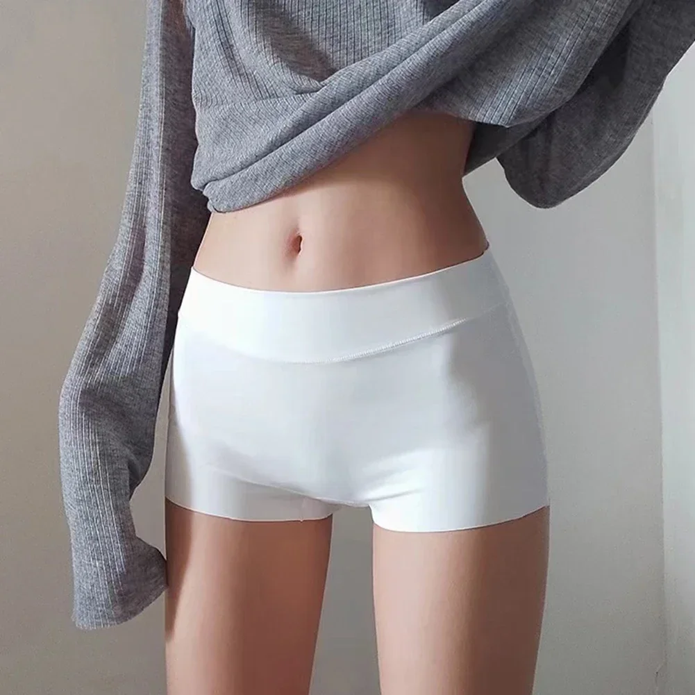 Bóxer de seda de hielo sin costuras para mujer, pantalones cortos de seguridad, talla grande, debajo de la falda, Verano