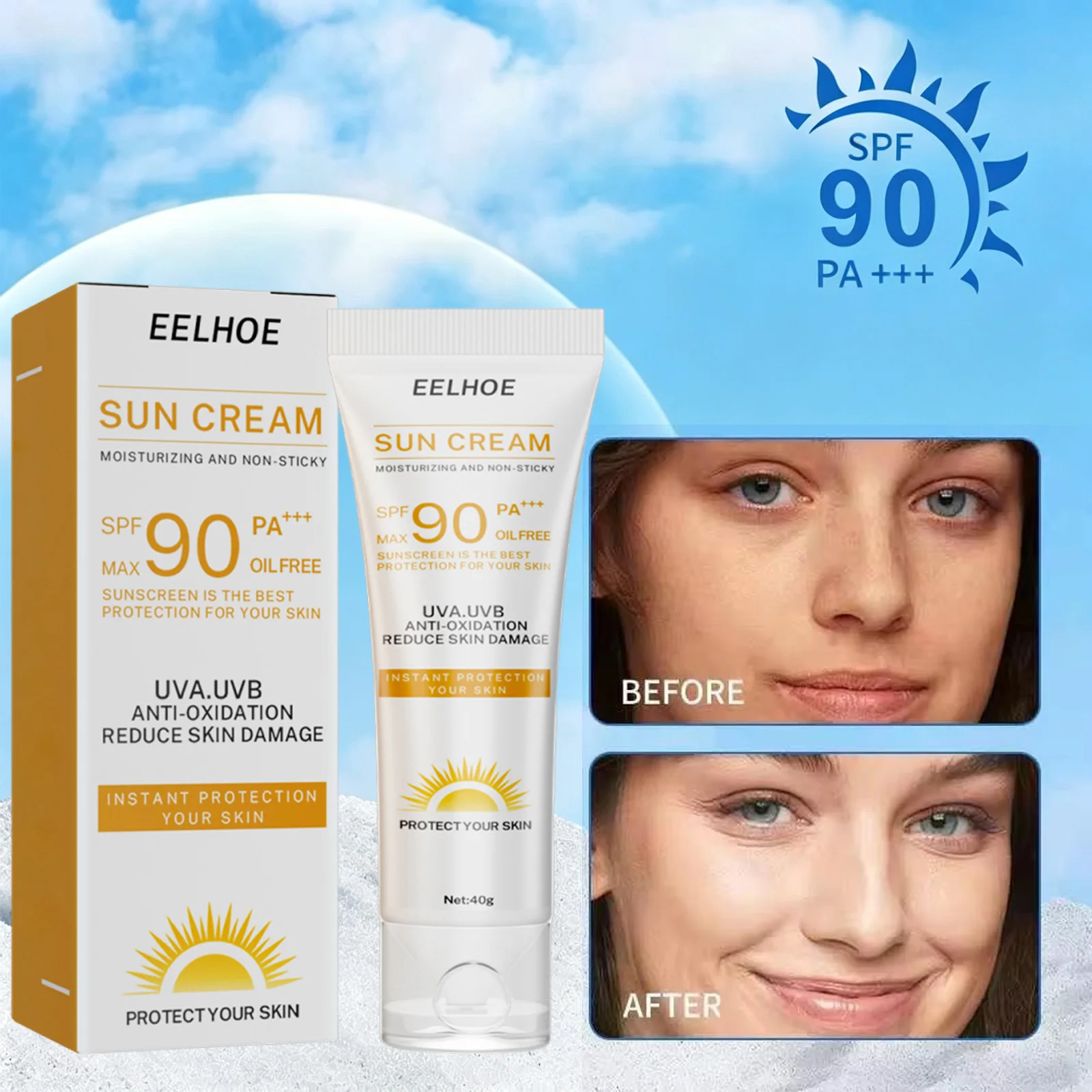 Sun Cream for Face Body Protective Cream 4-in-1 Primer Sun Shield Hydration Lightweight Broad Spectrum Sunblock Skin Oil Free