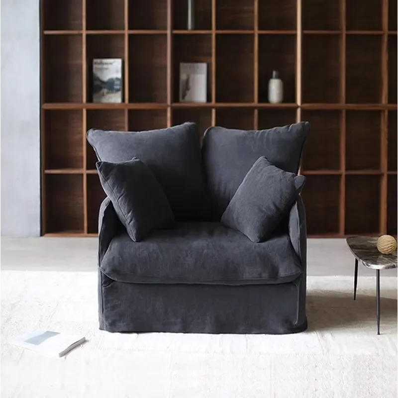 Nordic Wabi Style Linen Single Sofa Bed Removable Washable Cover Retro Armchair for Living Room Hotel Guest Space