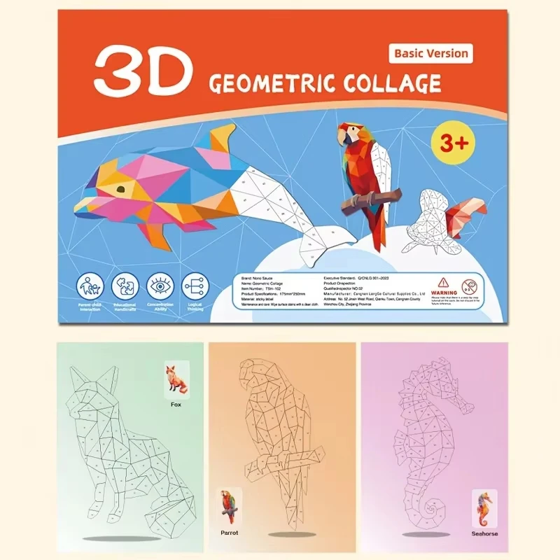 6 collage geometriche Puzzle per bambini Migliora la concentrazione Adesivi fatti a mano Adesivi giocattolo per l'illuminazione dell'addestramento cognitivo degli animali