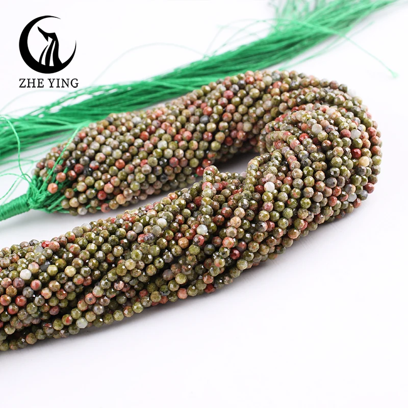 

Zhe Ying 2mm Natural Unakite Beads Small Faceted Round Gemstone Beads for Jewelry Making Bracelet DIY Accessories