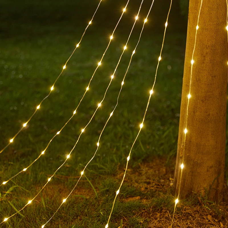 LED Christmas Waterfall String Light Christmas Tree Indoor Outdoor Garland Decoration Solar / USB Lamp for Garden Party Wedding