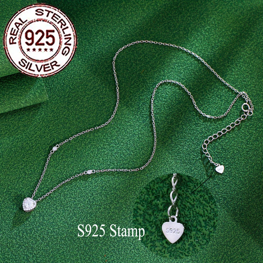 

QooLady Genuine 925 Sterling Silver Trendy Heart Shape CZ Crystal Pendant Necklace for Women Engagement Party Fine Jewelry SD003