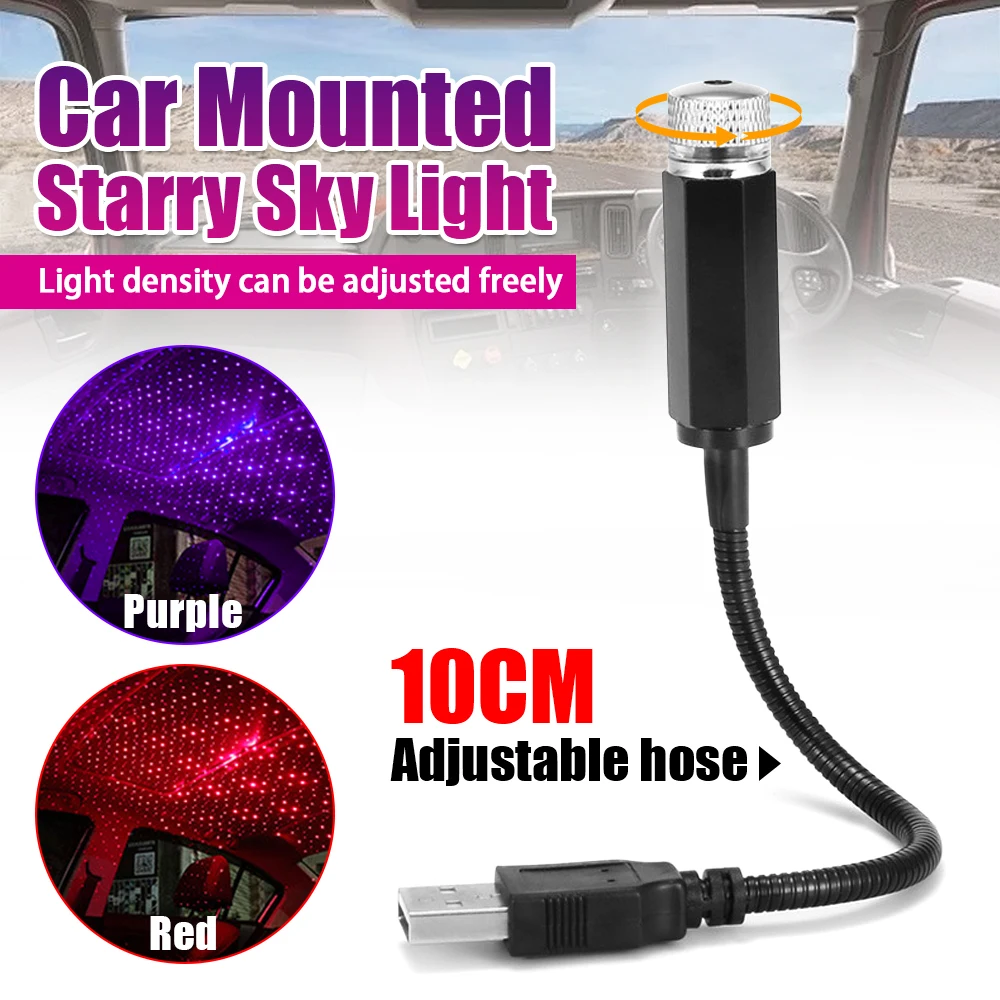 Luz LED nocturna de cielo estrellado romántica para coche, lámpara de proyector de estrellas de galaxia alimentada por USB para decoración de techo de habitación, Plug and Play