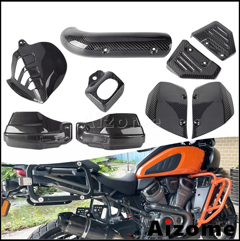 

Carbon Fiber Handgaurds Side Widened Screens Exhaust Heat Shield Heel Guard Oil Cup Cover For Harley Pan America 1250 2021-2024