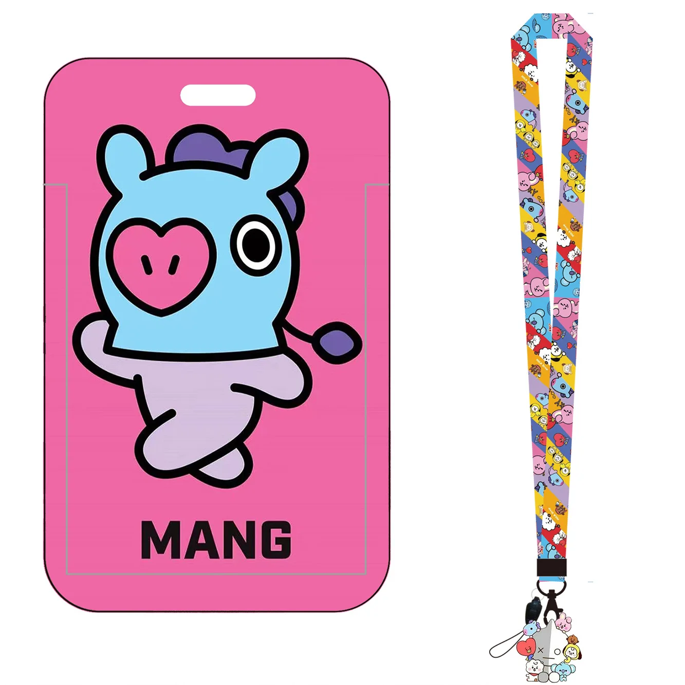 Kawaii Bt21 Anime ABS Card Holder Case with Long Lanyard Rj CHIMMY MANG COOKY Meal Bus Id Card Anti-Lost Protective Cover Sleeve