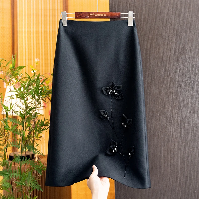 New Chinese-Style Tencel Fashionable Versatile Elegant Skirt for Women 2026 Autumn New Black Fashionable High-Waisted Skirt for Women