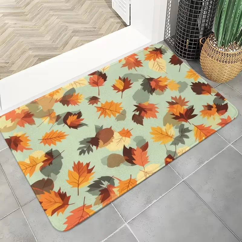 Autumn Maple Oak Leaf Print Door Mat Non Slip Floor Rug Fall Foliage Pattern Entrance Carpet For Front Porch Entryway Kitchen