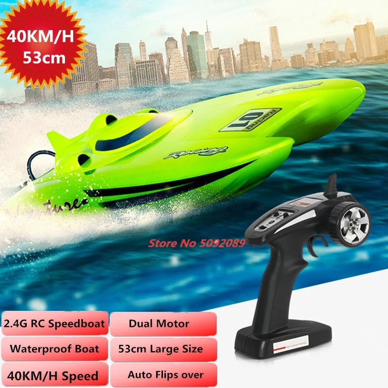 

53CM Large 40KM/h High Speed Remote Control RC Racing Boat 150M 2 way Navigation Waterproof Dual Body Electric RC Speedboat Toy