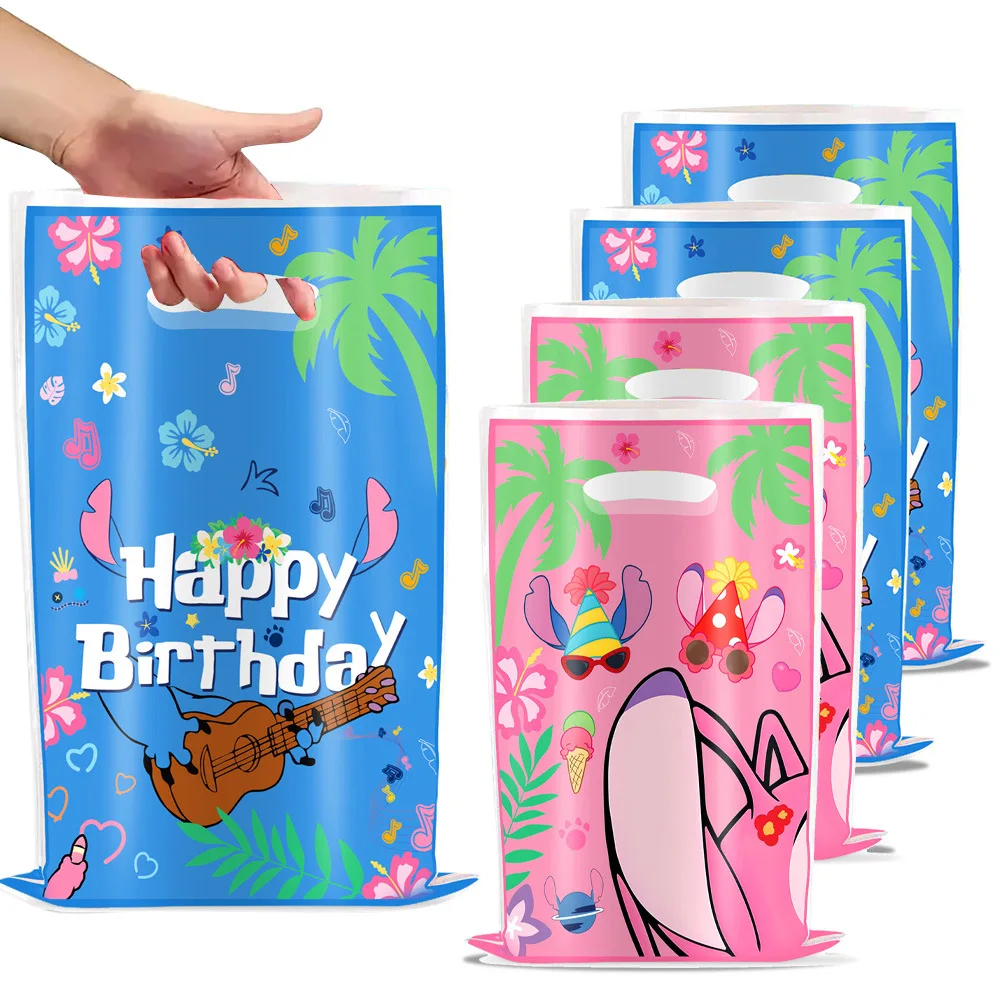 Nuevas bolsas de regalo de fiesta de cumpleaños lilo & Stitch, bolsa de plástico para dulces con tema de puntada, bolsa de botín para niño, suministros de recuerdos de fiesta de cumpleaños para niños, diciembre