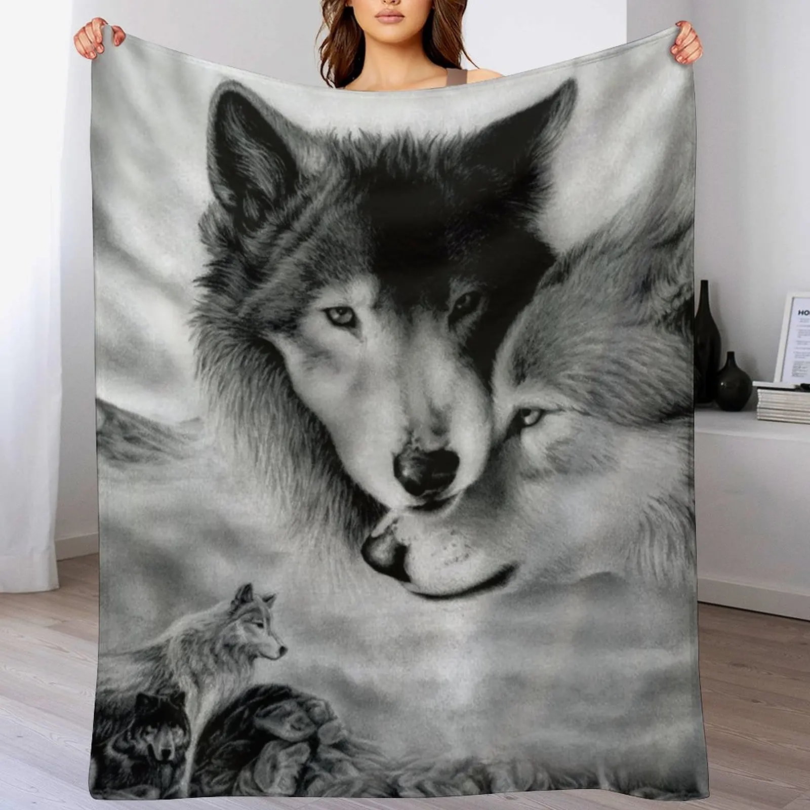 

Wolf Couple - Comforting Throw Blanket for winter cosplay anime Blankets