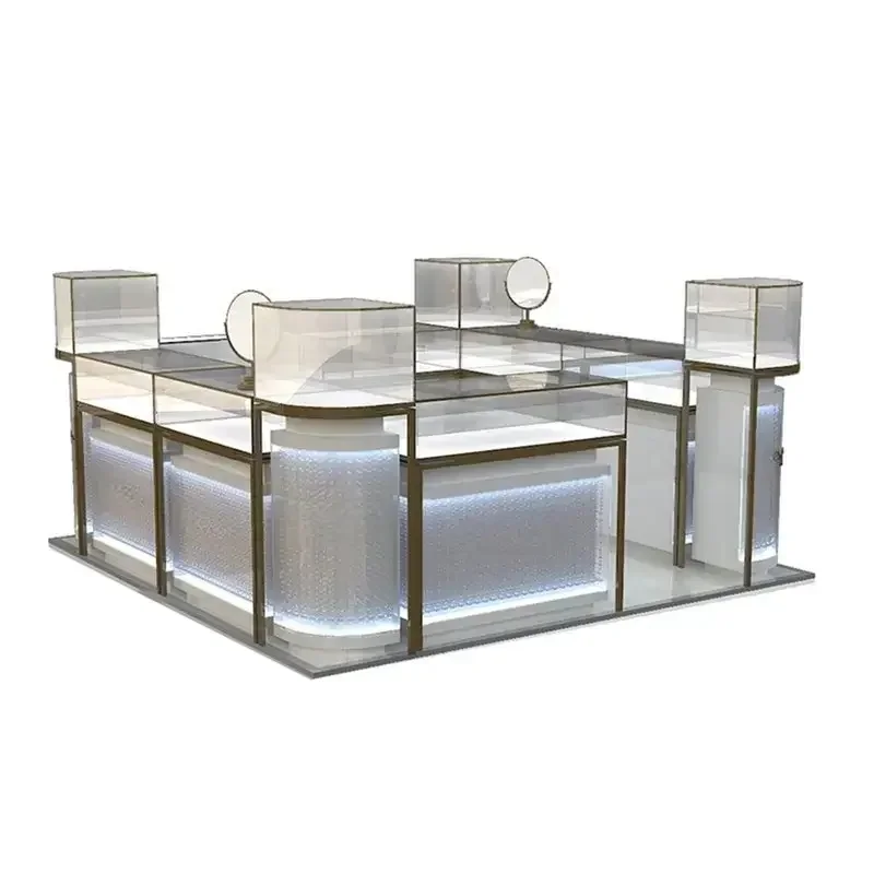 custom.Modern Multi-section Combined Eyewear Display Counter Golden Frame Transparent Glass Upper Cabinet Raised Small Cube Show