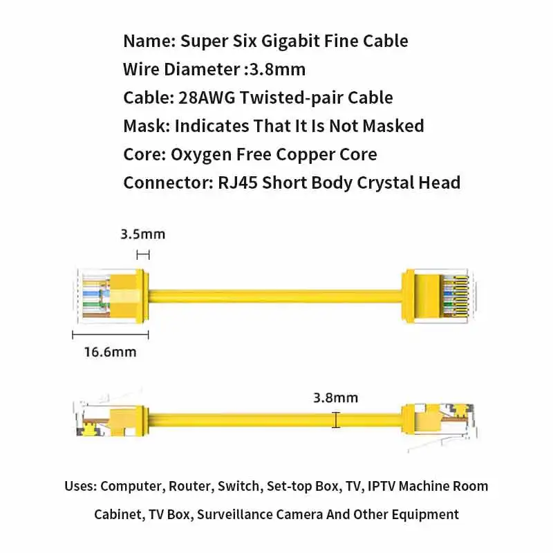 Copper CAT6A RJ45 Thin Ethernet Cable Crystal Head Gigabit Network Wire Broadband Router Computer Home Cabinet Box Jumper Line