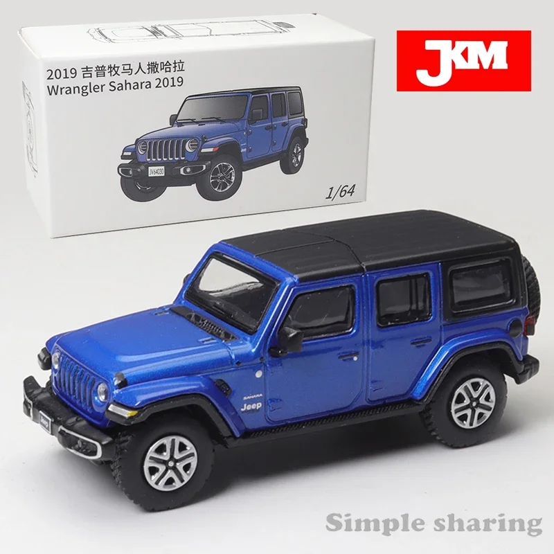 

JKM1/64 Jeep Wrangler Sahara 2019, синий сплав, литье под давлением, внешний вид, детские рождественские подарочные игрушки для мальчиков