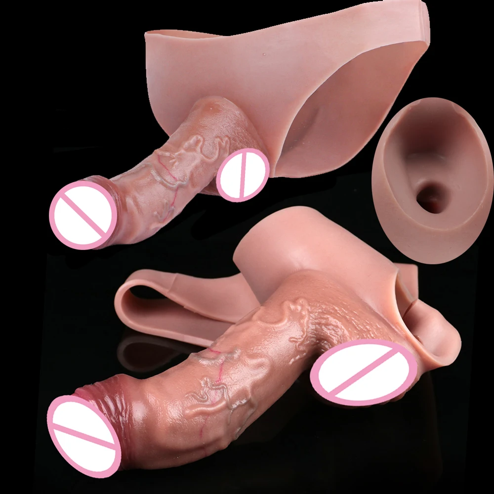 Faak silicone pênis bainha ampliador calcinha adulto wearable realista masculino pênis manga briefs arnês brinquedos sexuais para homens casais