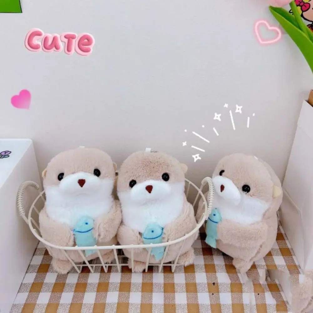 Unique Wishing Doll Otter Hold Fish Key Chain Korean Style Plush Backpack Charms Cartoon Trinket Anime Key Ring Children