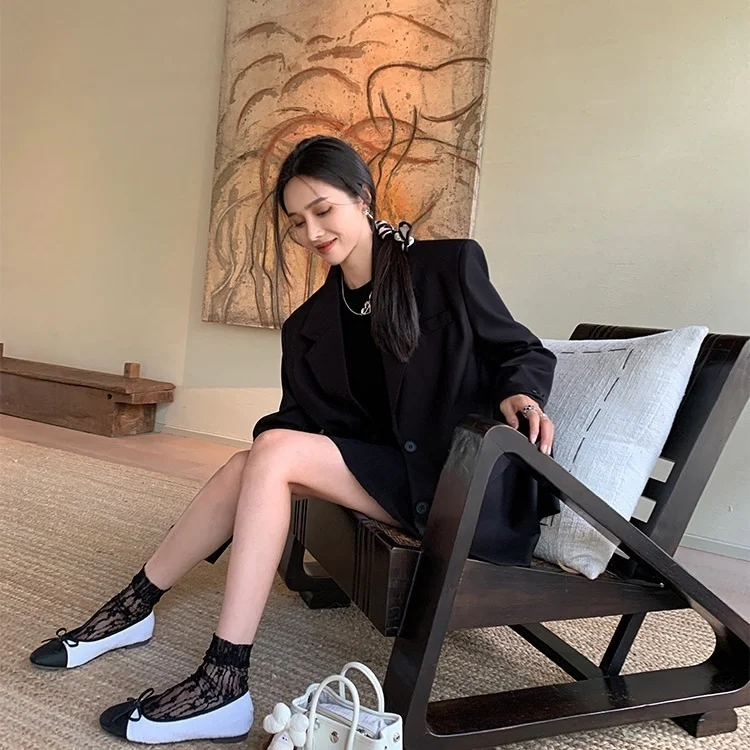 

Women"S Outerwear Overcoat Female Blazer Mujer Eelgant Prom Girls Tie-Waist Two-Layer Beach Bar Wear-Resistant Lattice Strech