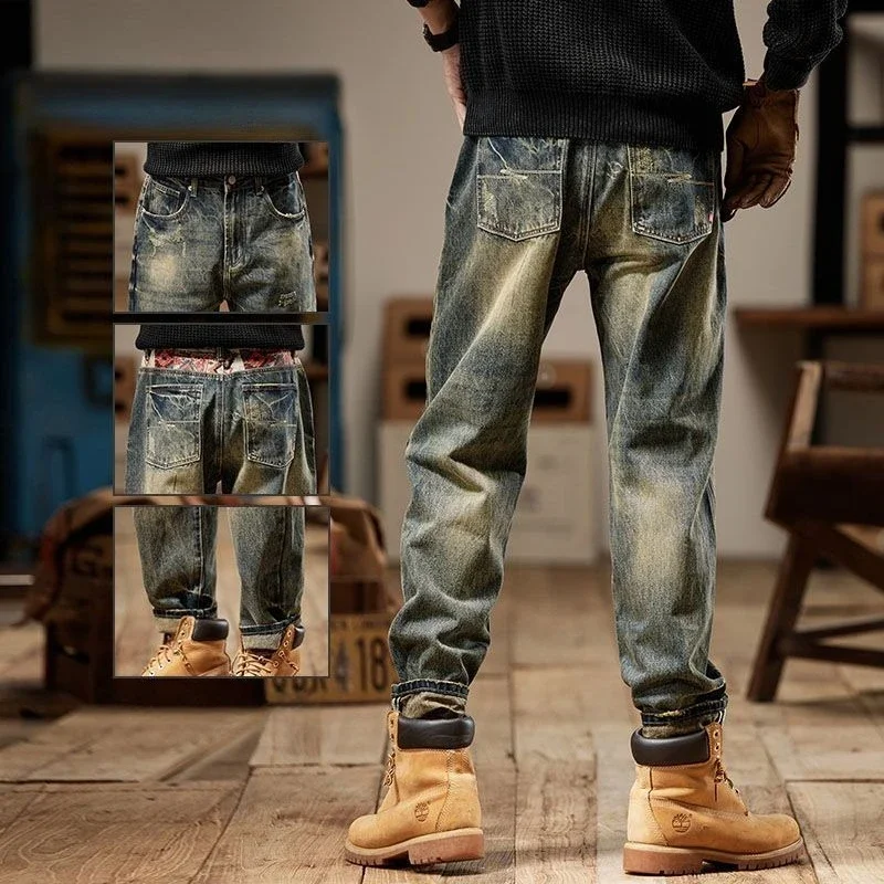 Baggy-Jeans für Herren, lockere Herbst-Kleidung, Trendhose, 2025, Xs, Kpop, weich, Y2k, Streetwear, weites Bein, modische 90er-Jahre-Mann-Cowboy-Hose