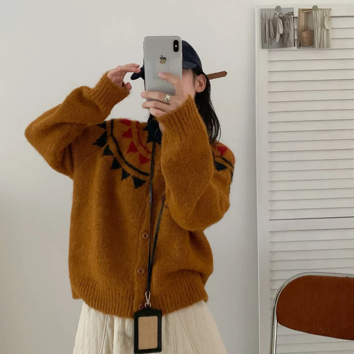 

Flower Patterned Open Cardigan Coat Comfortable Polyester Blend Women's Loose Casual Knitted Sweater Color Block Patchwork