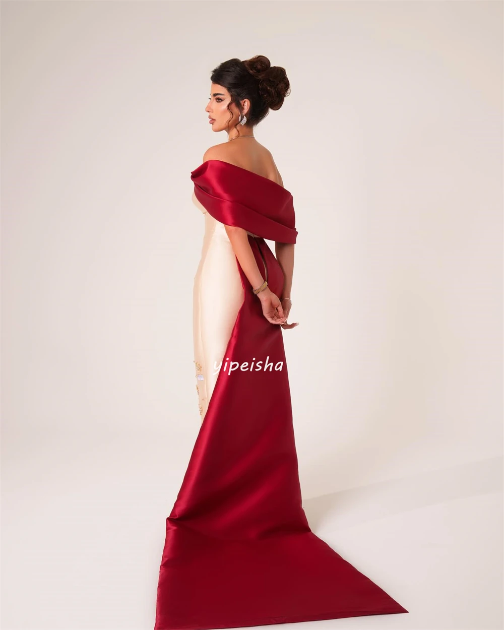 Elegant Satin Sequined Rhinestone Straight Off-the-shoulder Midi Dresses Evening Dresses Fashion Exquisite High Quality