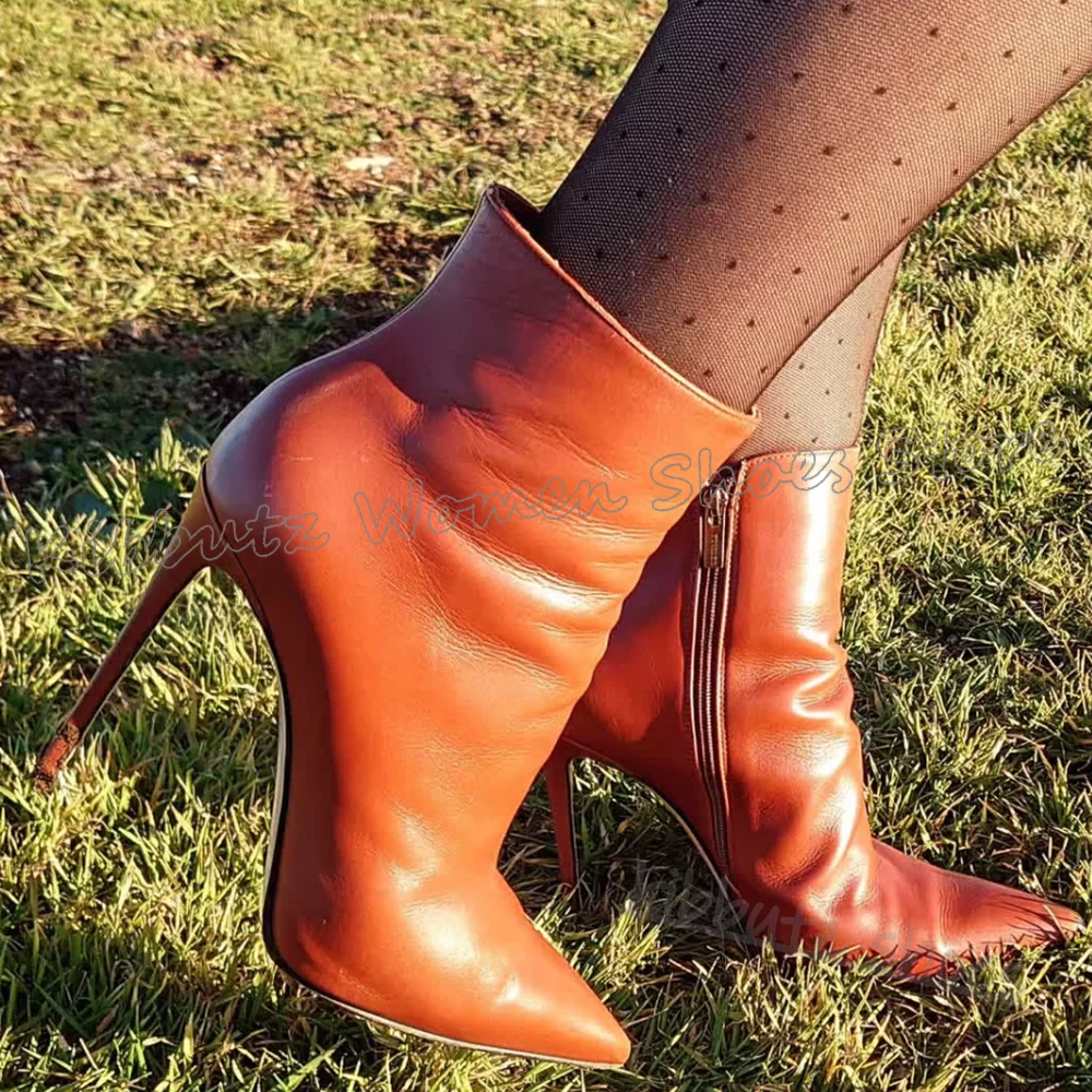 Ankle Modern Boots Leather Side Zipper Pointy Thin High Heels Fashion Luxury Elegant Concise Novelty Women Shoes New Party Show