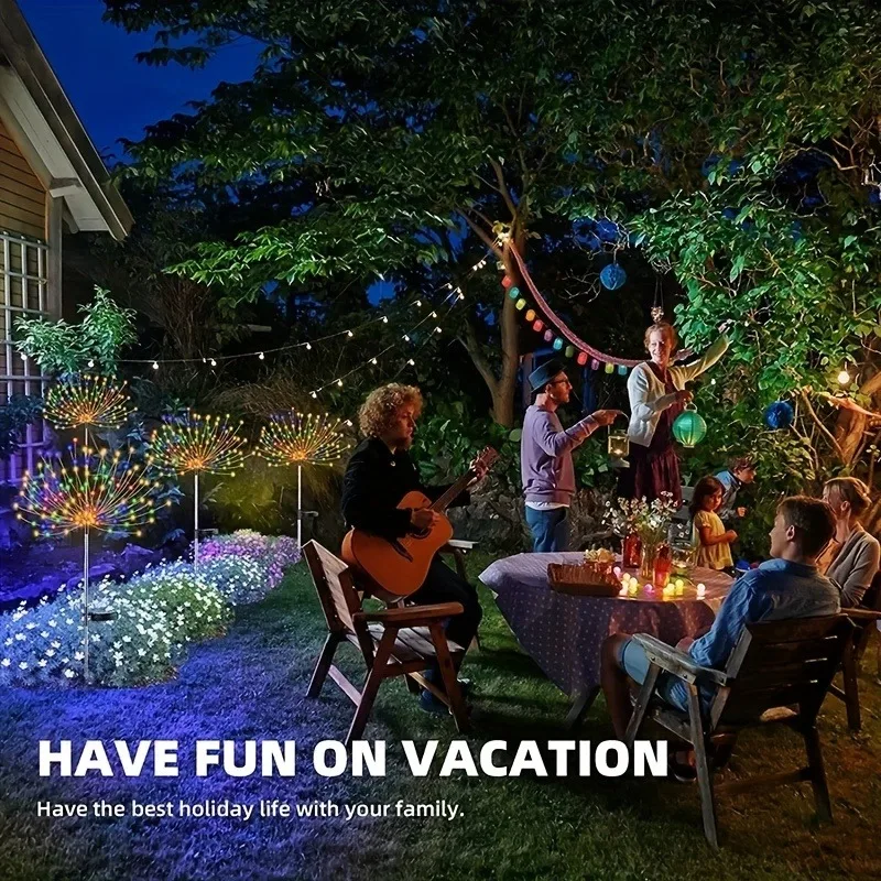8-Mode Solar LED Fireworks Fairy Lights Multi-Color IP65 Waterproof Solar Garden Flower Lights for Outdoor Garden Yard Weddings