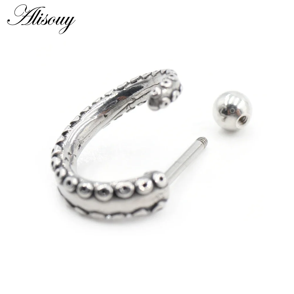 2 Pieces Stainless Steel Octopus Squid Tentacle Antenna Women Men Ear Stud Earrings Cartilage Tragus Helix Pierceing Jewelry