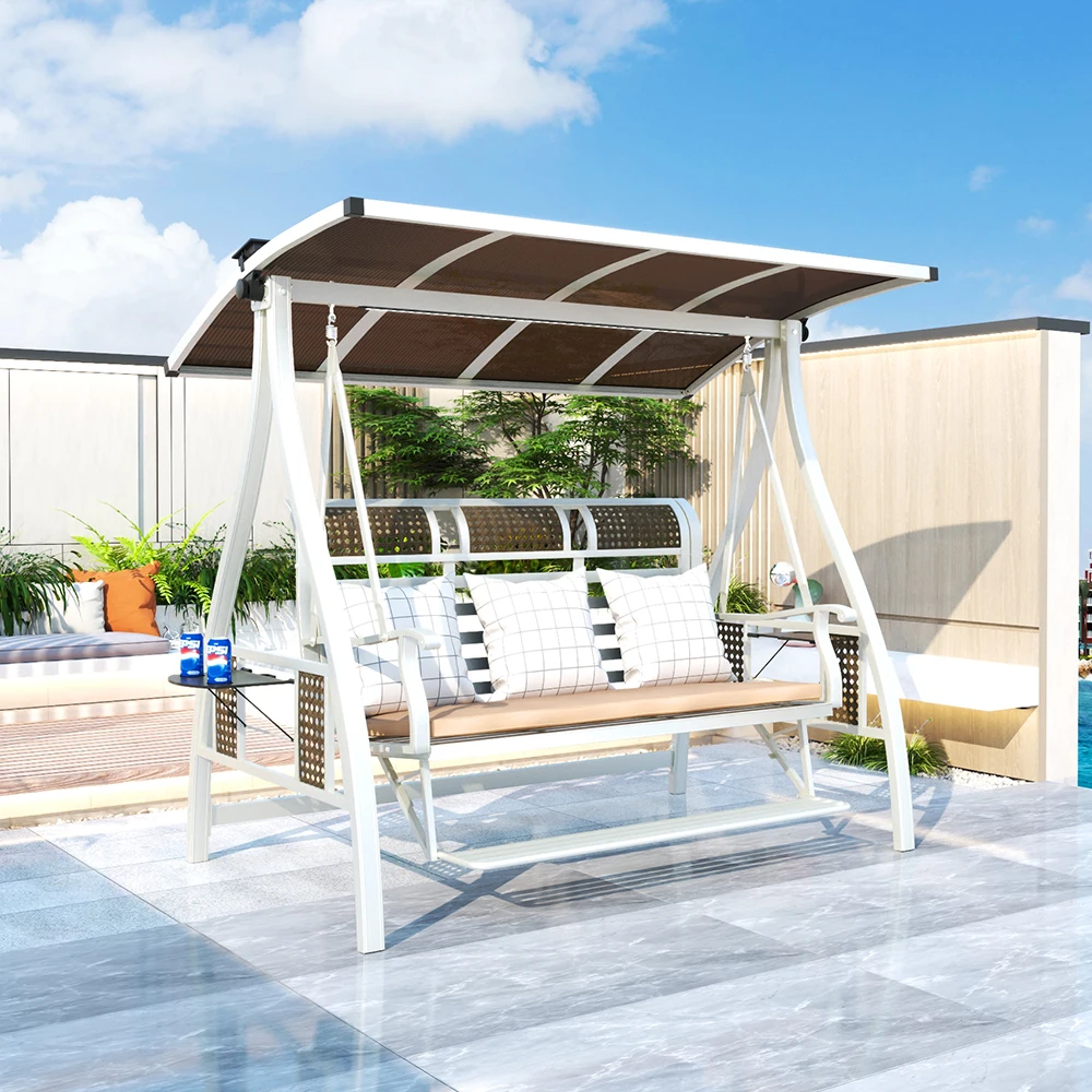 Modern Aluminum Balcony Swing Sofa Chair Hammock 3 Seat Outdoor Patio Hanging Chair for Courtyard Luxury Leisure