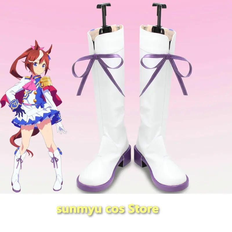 

Uma Musume Pretty Derby Agnes Tachyon Boots Cosplay Shoes White & Purple
