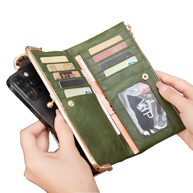 Western PU Leather Multi-function Long Women Wallet Large Capacity Phone Bag Cluth Bag for Ladies