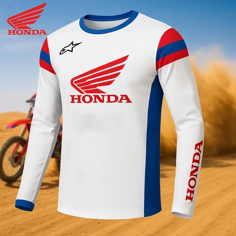 Classic Honda Printed Long Sleeve Jersey for Outdoor Off-Road Motorcycle and Mountain Bike Downhill Extreme Sports