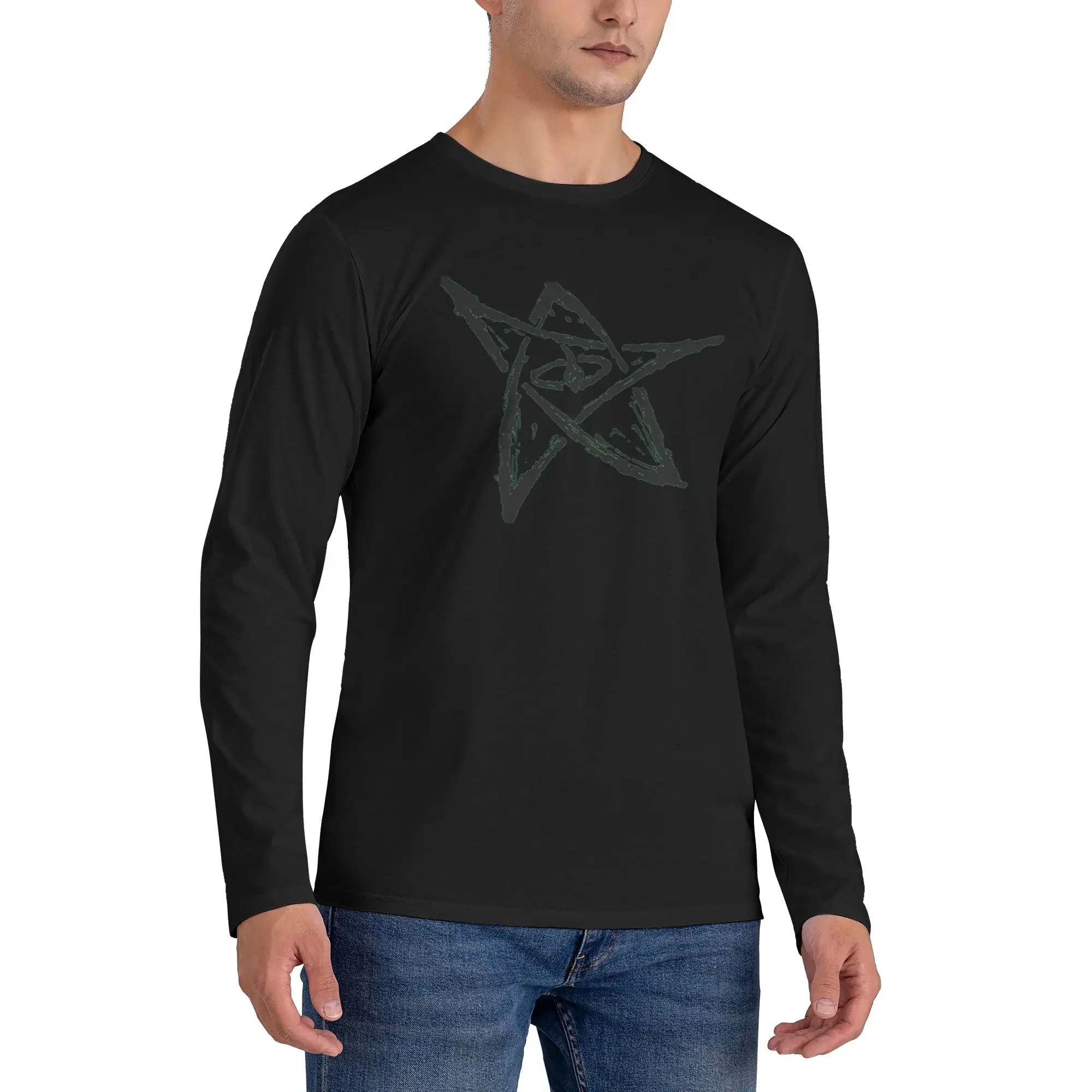 

Call of Cthulhu, The Elder Sign - Ink Black Men's Long Sleeved T-shirt Fashion Round Neck T shirts Spring and Autumn Men tops