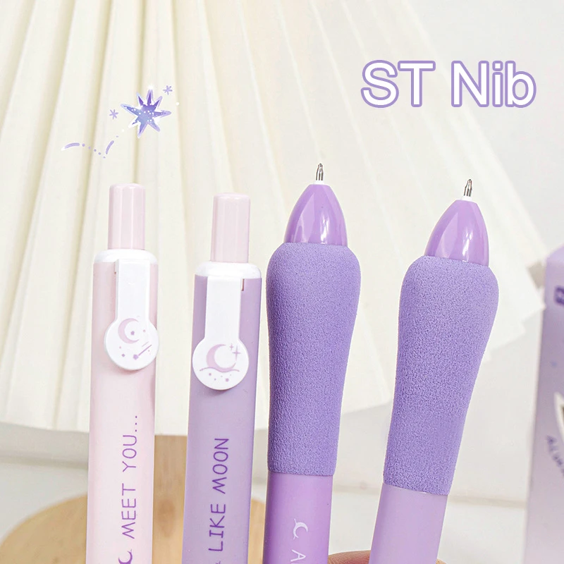 4pcs Purple Series Gel Pen Black Ink Writing Smooth Soft Pen Grip Quick-Drying Kawaii Stationery Elegant Pens Office Accessories