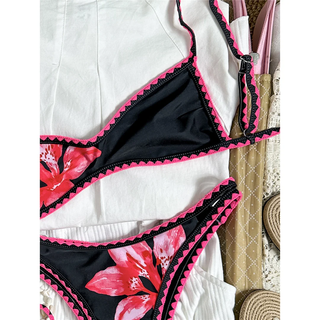 2026 Blumenmuster Bikini Damen Bademode Zweiteiliger Bikini-Set Brasilianischer Badeanzug Badebekleidung V8205 – Detail 17