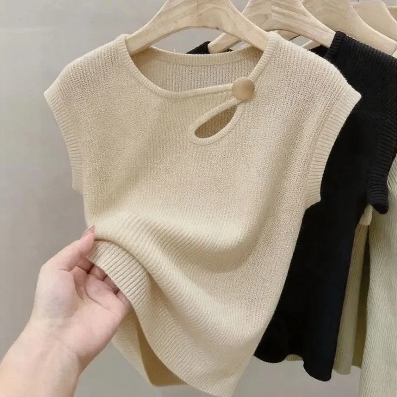 Women's Summer Fashion Loose All-match Fashionable Hollow Out Temperament Hollow Out Ice Shreds Short Sleeve Slim Solid Color To