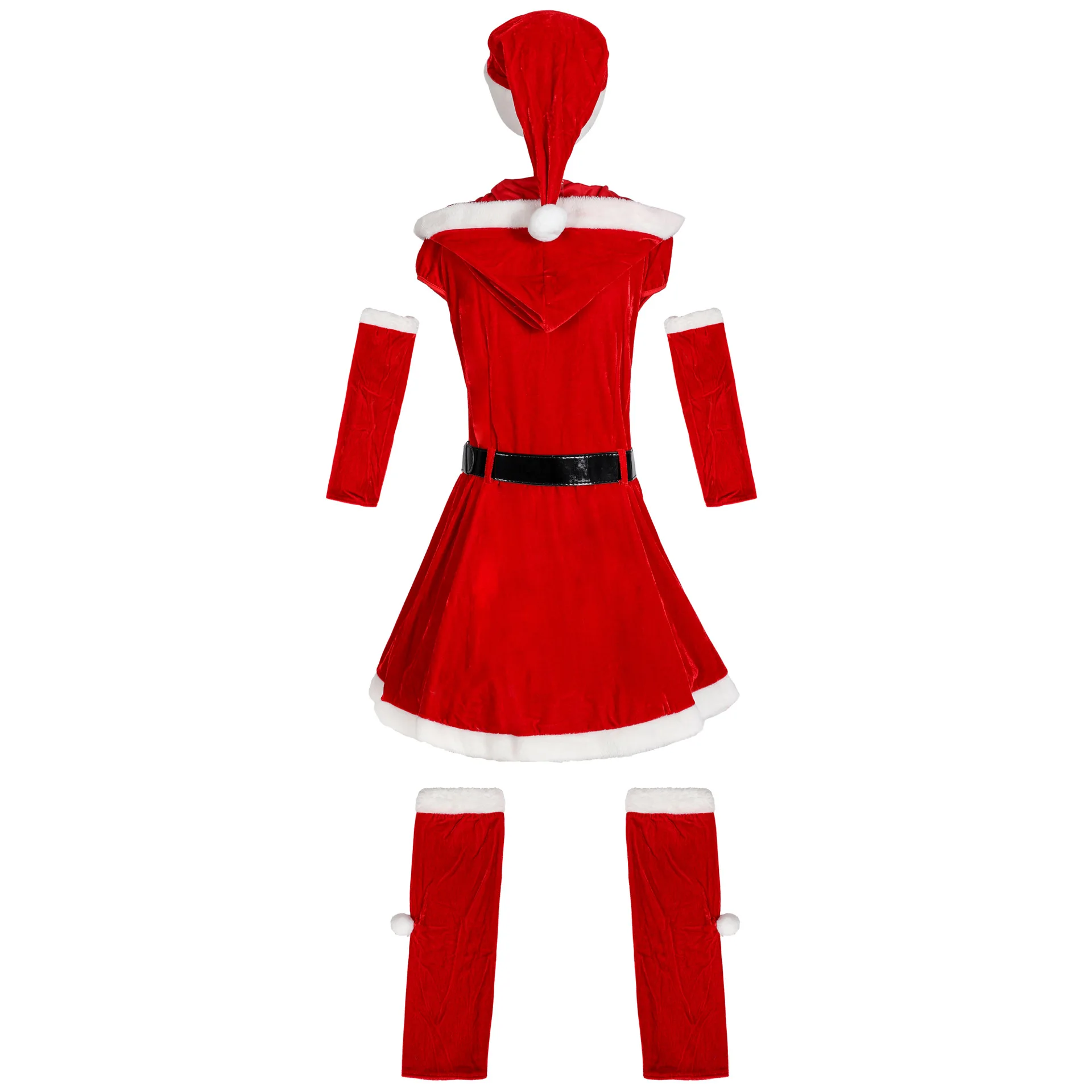 Winter Kerst Santa Claus Cosplay Sexy Rode Jurk Outfit Vrouw Kerstman Pluche