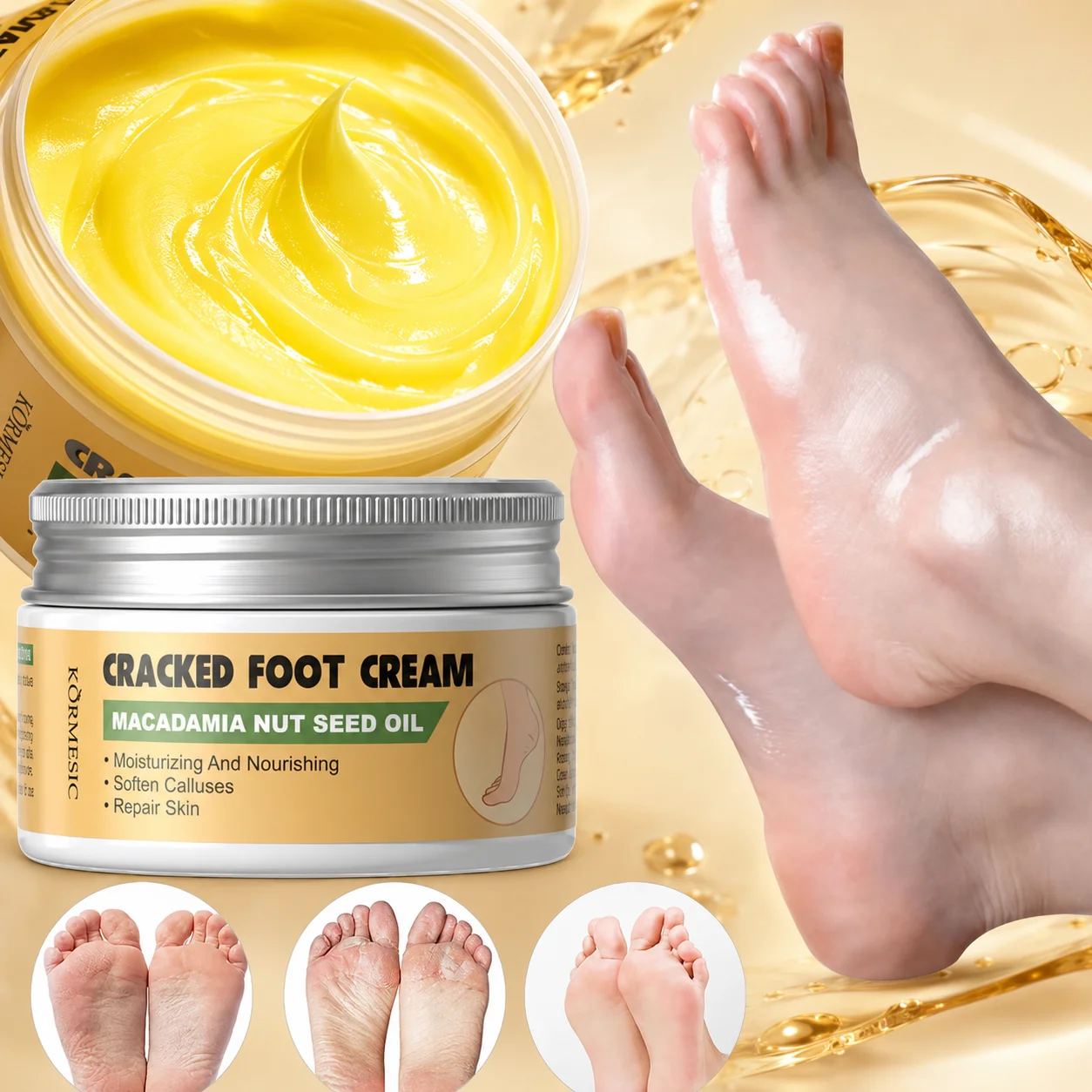 Foot Repair Cream for Dry Cracked Heel Macadamia Nut Seed Oil Moisturizing Foot Balm Callus Softener Rough Heel Smooth Feet Care