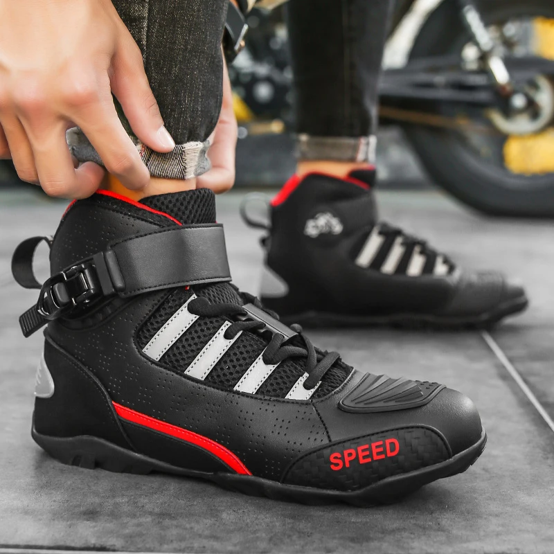 

Men Leather Motos Breathable Anti Slip Wear-resistant Riders Boots 2026 New Motorcycle Boots Motorbike Racing Ankle Length Shoes