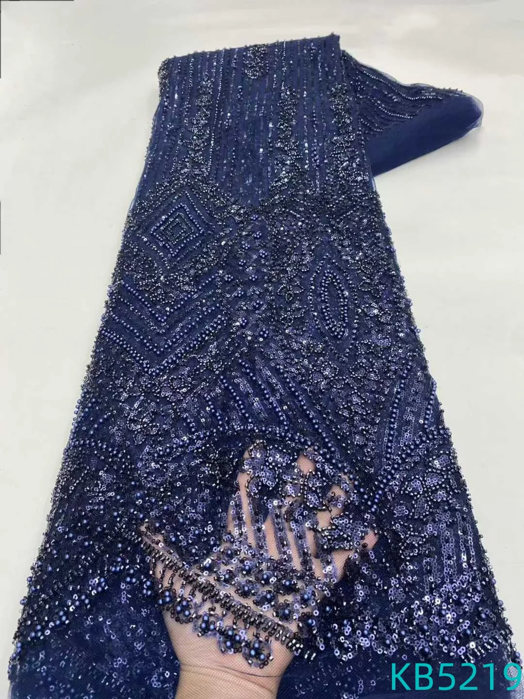 ผ้าลูกไม้แอฟริกัน 2025 ผ้าลูกไม้ทูลล์ปักเลื่อมสีน้ำตาล ผ้าปักลูกปัด ผ้าลูกไม้ตาข่ายฝรั่งเศส สำหรับตัดเย็บเสื้อผ้า KB5219