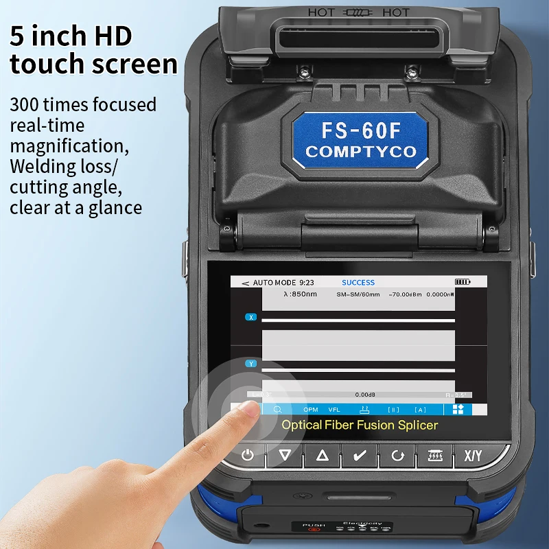 COMPTYCO FS-60F/AUA-70F Fiber Optic Fusion Splicer Touch Screen 6 Motors FTTH Optical Fiber Core Fusion Machine Built-in VFL OPM