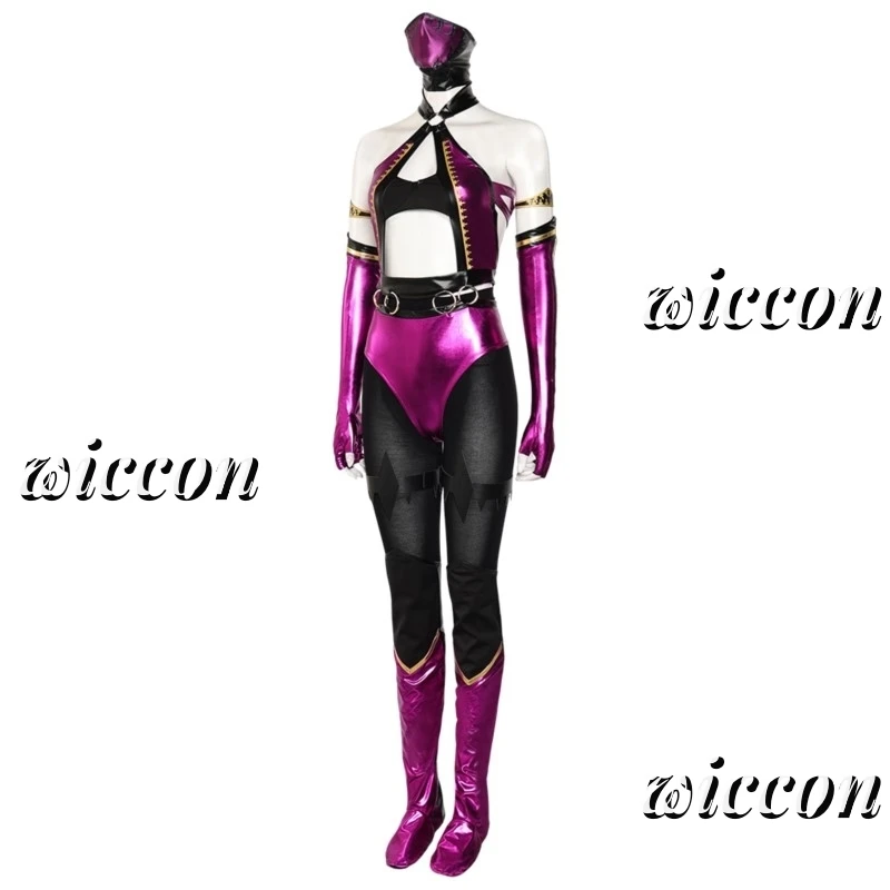 Mileena Cosplay Mortal Game Kombat Fantasy Costume Adult Women Jumpsuit Mask Gloves Outfits Halloween Carnival Disguise Suit