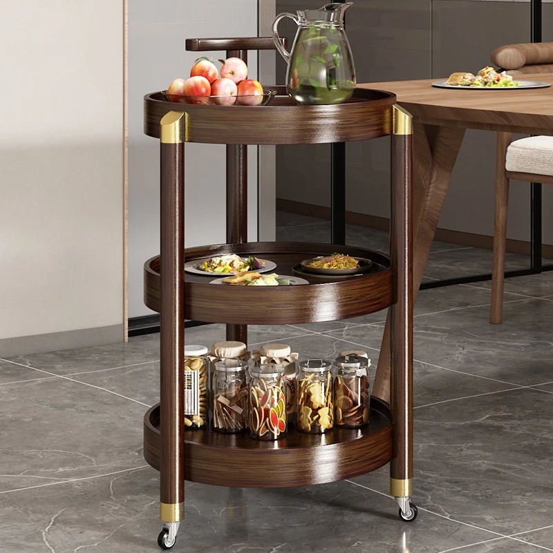 

Household removable snack storage trolley tea solid wood bamboo table side cabinet kitchen multi-layer
