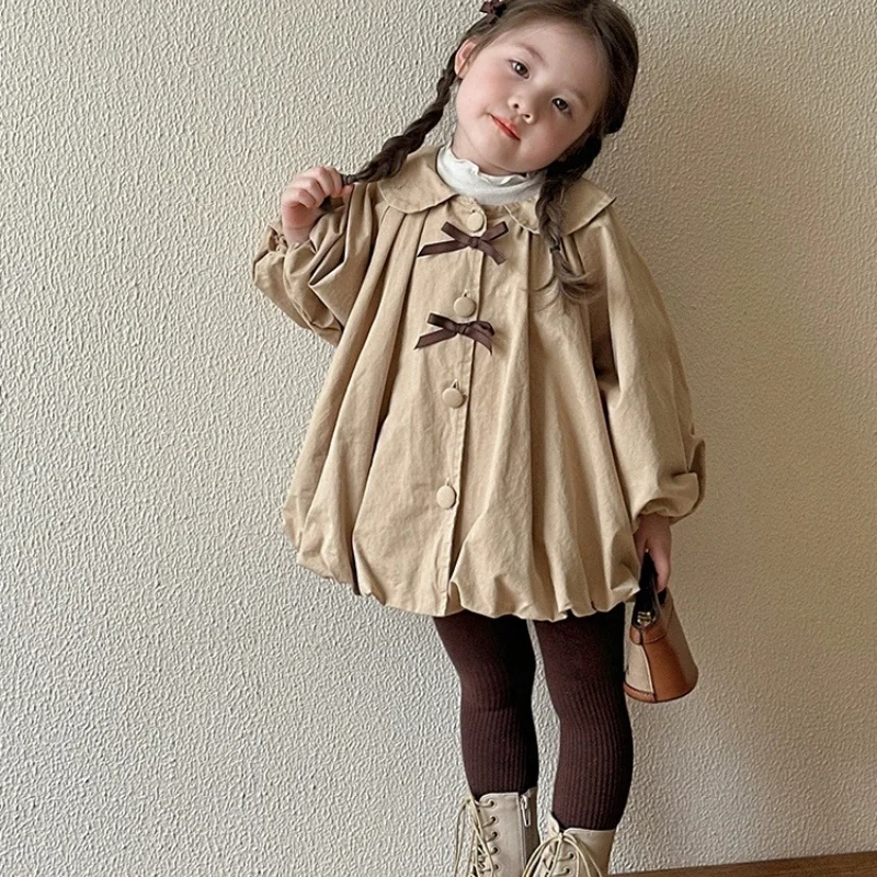 

Girl's Trench Coat Spring/Autumn 2026 Children's Casual British Style Mid-Length Coat Stylish Spring Outwear for Baby Girls