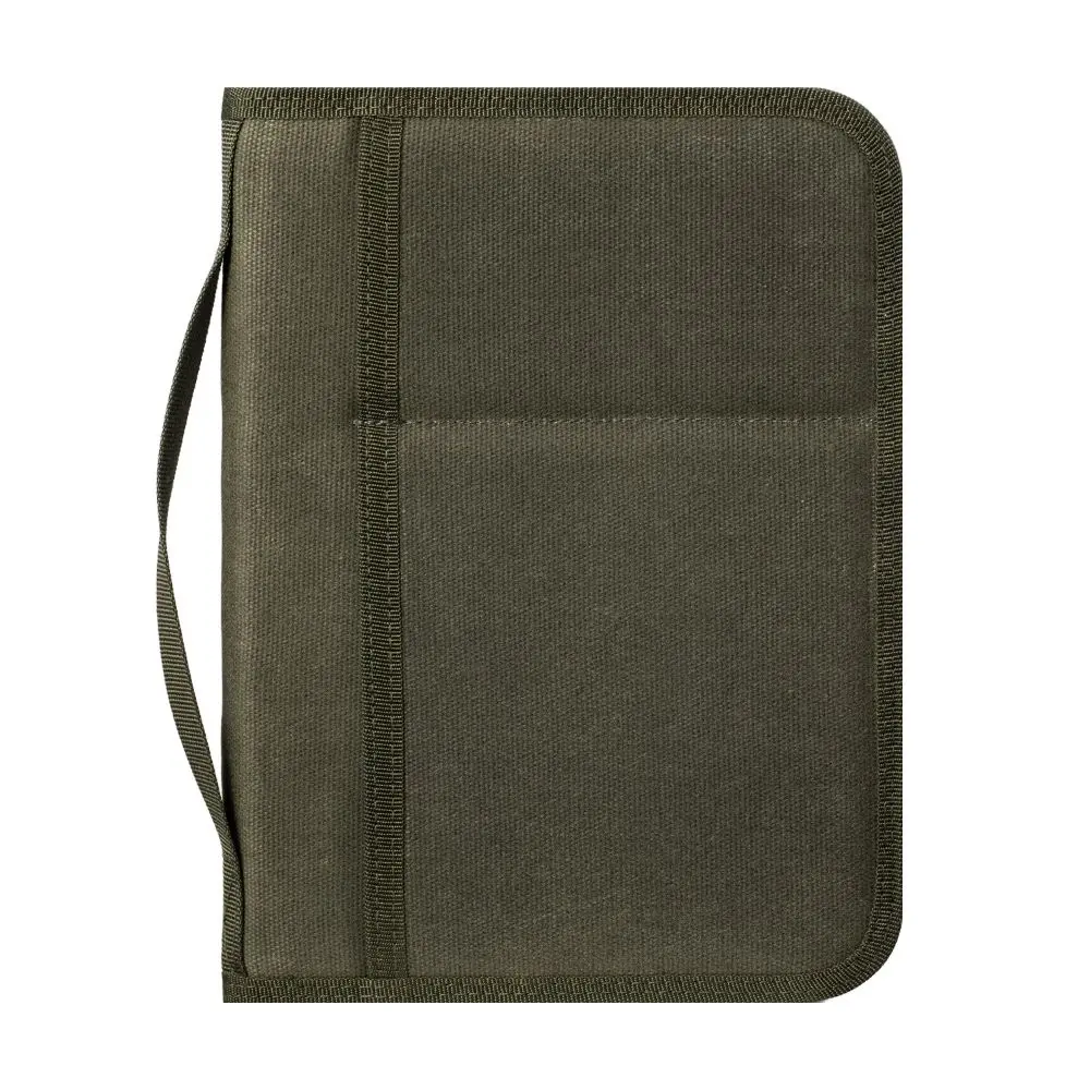 Multifunctional A5 Notebook Cover With Pen Holder Durable Zippered Canvas EDC Organizer Solid Color Waxed Canvas