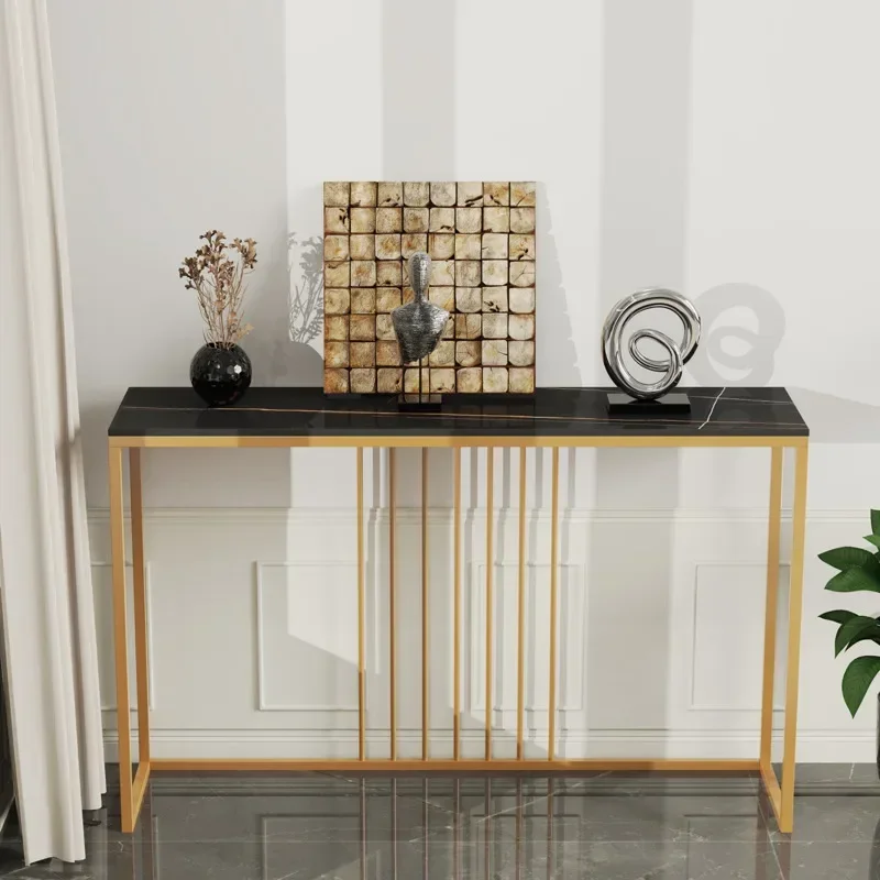 Premium  Extra Long Console Table Sintered Top Gold Metal Leg Sofa Table for Hallway Entryway