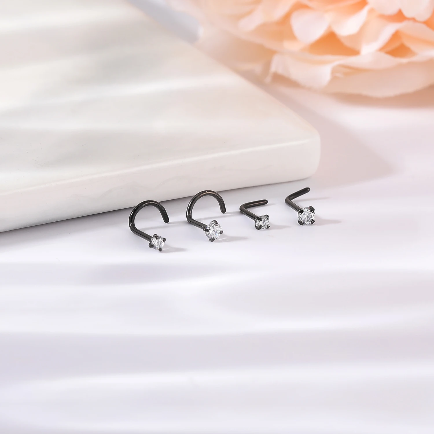 ZS 20G 1PC Gold Plated Nose Piercing Studs Stainless Steel Nostril Jewelry Colorful Zircon Nose Stud Ring Women Body Piercings