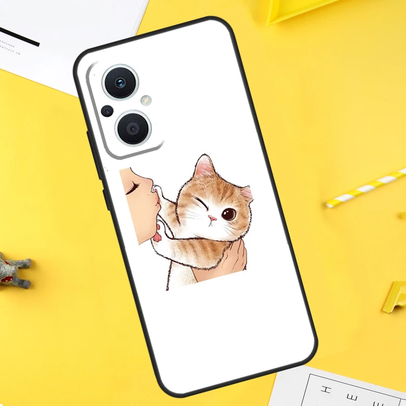 Kiss Cat Cute Kitten Cartoon Case For OPPO Find X9 Ultra X5 X6 X8 Pro OPPO Reno 14 F 11 12 13 10 15 Pro 8T 7 8 Lite Cover