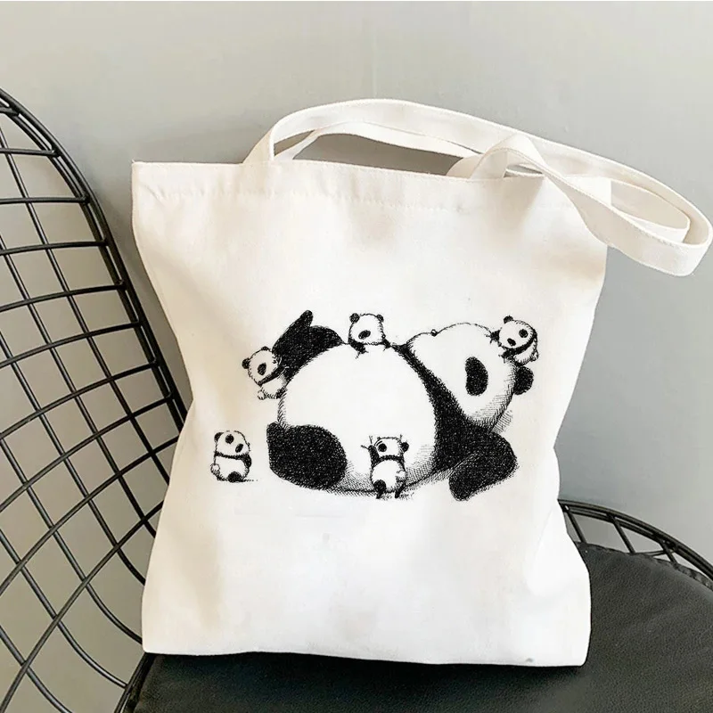 Cute Panda Print Canvas Bag Female Casual Shopping Bags Large capacity handbag Women Tote Shoulder Bags Student Bookbag