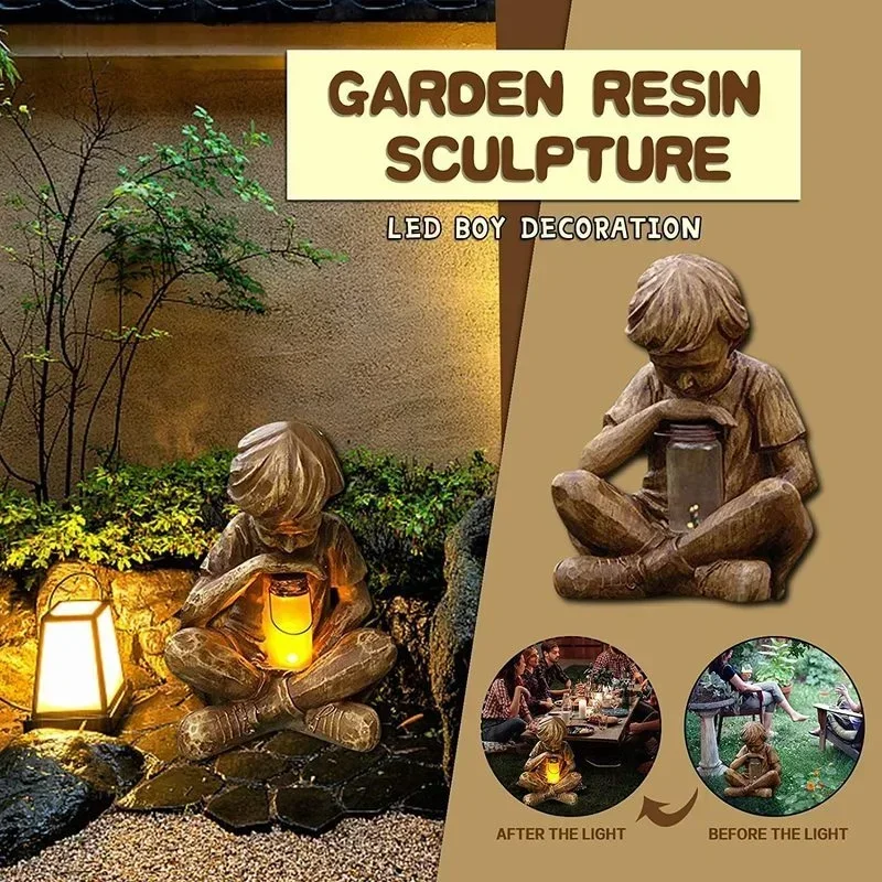 Glimpses of God Boy Statue Garden Decoration Resin Ornament Alien Snail Statue Figure Statues Model Garden Decoration